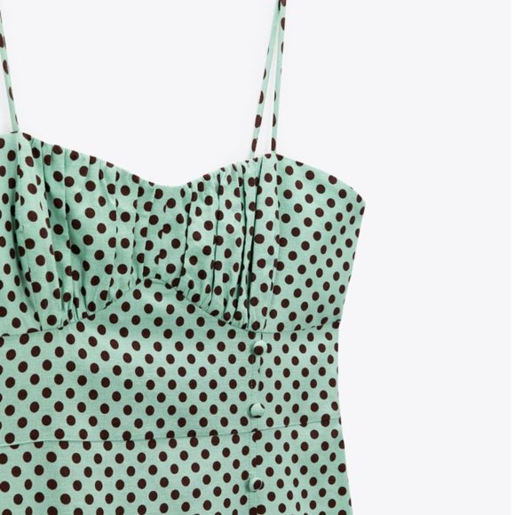 Zara Turquoises Linen Blend Polka Dot Dress - Picture 6 of 10